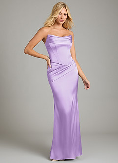 Azazie Sorrel Vestidos de damas de honor Vestido de Lila de Satén Elástico de Corte Sirena Convertible con Sin tirantes image6