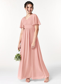 Azazie Temeka Junior Rosette A-Line Pleated Chiffon Dress image1