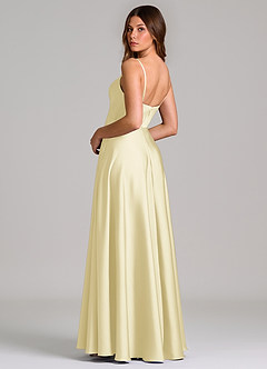 Azazie Amani Bridesmaid Dresses Lemon Sorbet A-Line Pleated Stretch Satin Dress image2