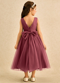 Azazie Macaron Flower Girl Dresses Merlot A-Line Pleated Tulle Dress image2