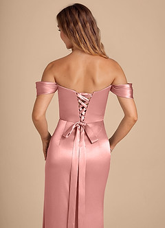 Azazie Shea Bridesmaid Dresses Rosette Mermaid Off the Shoulder Metallic Satin Convertible Dress image2