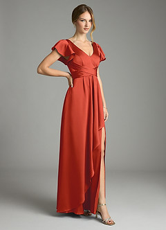 Azazie Omari Bridesmaid Dresses Rust A-Line Stretch Satin Dress image5