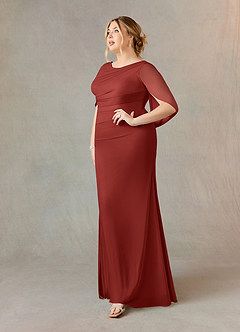 Azazie Belladonna Mother of the Bride Dresses Terracotta Mermaid Scoop Pleated Mesh Dress image8