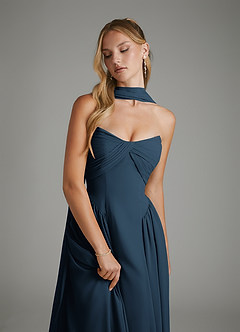 Azazie Evan At-home Try On Dresses Dark Navy A-Line Strapless Chiffon Dress image9