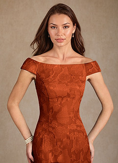 Azazie Moore Final Sale Paprika A-Line Boatneck Floral Burnout Dress image5