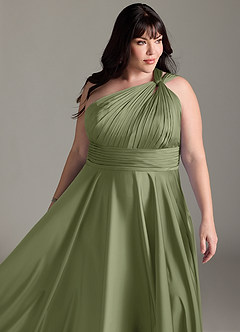 Azazie Charlize Bridesmaid Dresses Garden Sage A-Line One Shoulder Stretch Satin Dress image15