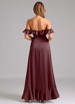 Azazie Lyra Bridesmaid Dresses Sangria A-Line Off the Shoulder Stretch Satin Convertible Dress image6