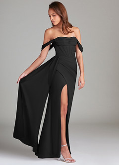 Azazie Amyra Bridesmaid Dresses Black Sheath Off the Shoulder Chiffon Convertible Dress image9