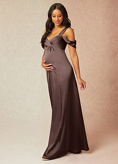 Azazie Rhea Maternity Bridesmaid Dresses A-Line Off-The-Shouler Pleated Stretch Satin Floor-Length Dress image3