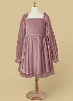 Azazie Aya Flower Girl Dresses Dusty Rose A-Line with Sleeves Tulle Dress image6