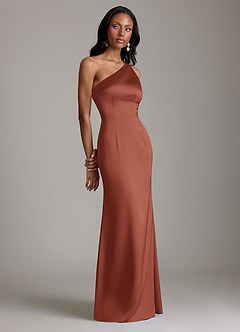 Azazie Voni Abiti da Damigella Abito Sirena in Raso Elasticizzato Monospalla Auburn image1