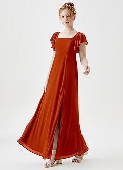 Azazie Bondi Junior A-Linie Seitliche Cut-Outs Gittergewebe Kleid Paprika image6