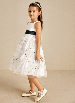 Azazie Pollie Flower Girl Dresses Ivory Black A-Line Bow Tulle Dress image5