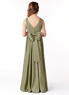 Azazie Hathaway Junior Vestido de Pistacho de Satén Elástico de Corte En A con Lazo image1