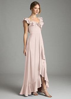 Azazie Lyra Bridesmaid Dresses Blushing Pink A-Line Off the Shoulder Stretch Satin Convertible Dress image5