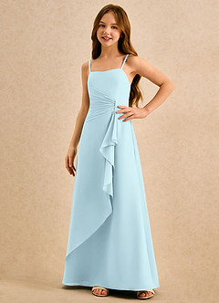 Azazie lolly Girls Formal Robe Demoiselle D'honneur Fillette Robe Trapèze en Mousseline de soie Plissé Bleu Nuage image5