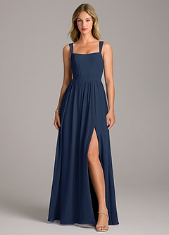 Azazie Rosaline Bridesmaid Dresses Dark Navy A-Line Side Slit Chiffon Dress image4
