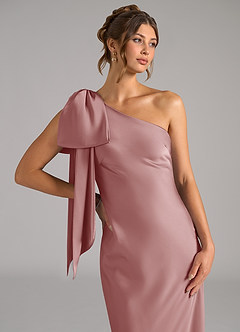 Azazie Capri Vestidos de damas de honor Vestido de Rosa Polvorienta de Satén Elástico de Corte Sirena con Hombro unilateral image5