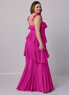 Barbie ♥ Azazie Robes de demoiselle d'honneur Robe Trapèze en Mousseline de soie Encolure en Forme de Cœur Fuchsia image10