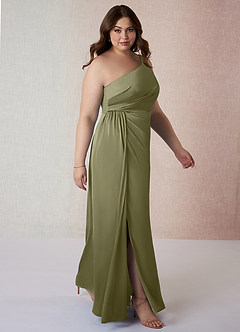 Azazie Mika Robes de demoiselle d'honneur Robe Fourreau en Satin extensible Ue épaule Pistache image9