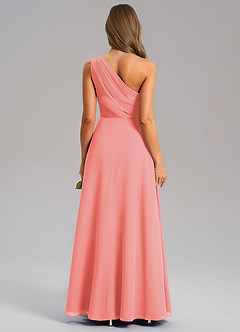 Azazie Phaedra Bridesmaid Dresses Coral A-Line One Shoulder Chiffon Dress image2