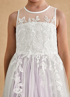 Azazie Bitsy Flower Girl Dresses Ivory Frosted Lilac A-Line Lace Tulle Dress image6