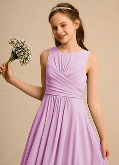 Azazie Ducky Girls Formal Robe Demoiselle D'honneur Fillette Robe Trapèze en Mousseline de soie Plissée Rose Bonbon image3