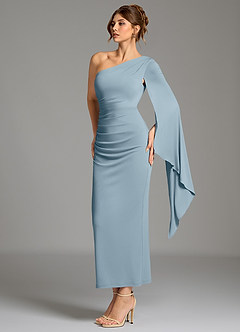 Azazie Jana Bridesmaid Dresses Dusty Blue Sheath Long Sleeve Premium Stretch Jersey Dress image4