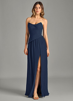 Azazie Becka Bridesmaid Dresses Dark Navy A-Line Strapless Chiffon Dress image3