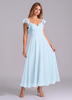 Azazie Leilani Bridesmaid Dresses Sky Blue A-Line Ruched Chiffon Dress image3