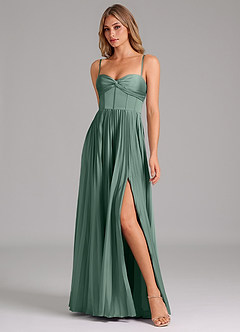 Azazie Akiko At-home Try On Dresses Agave A-Line Sweetheart Neckline Stretch Satin Dress image4