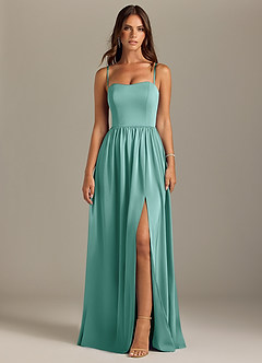 Azazie Calianna Bridesmaid Dresses Aqua A-Line Off the Shoulder Stretch Satin Convertible Dress image9