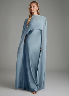 Azazie Nova Robes de demoiselle d'honneur Robe Fourreau Convertible en Satin extensible Bustier Bleu Poussiéreux image4