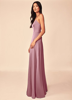 Azazie Mei Bridesmaid Dresses Vintage Mauve A-Line V-Neck Stretch Satin Dress image4
