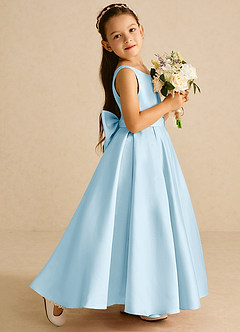 Azazie Pipsy Flower Girl Dresses Sky Blue A-Line Bow Matte Satin Dress image3