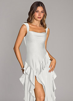 Azazie Sloane 신부 들러리 드레스 A라인 스윗하트 네크라인 스트레치 새틴 바닥 길이 드레스 image5