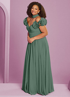 Barbie ♥ Azazie Bridesmaid Dresses Eucalyptus A-Line Off the Shoulder Chiffon Convertible Dress image14