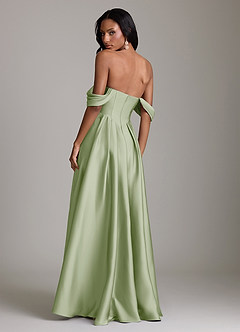 Azazie Loisa Abiti da Damigella Abito A-Line in Raso Elasticizzato a Spalla Scoperta Verde Salvia image2