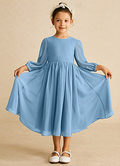 Azazie Lolo Abiti da Ragazza di Fiori Abito A-Line in Chiffon Con Maniche Blu Acciaio image3