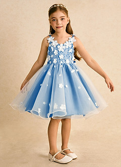 Azazie Junebug vestidos de niña de las flores Vestido de Marfil Azul Pastel de Tul de Princesa con Encaje image6