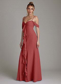 Azazie Karmela Bridesmaid Dresses Rust A-Line Off the Shoulder Chiffon Dress image5