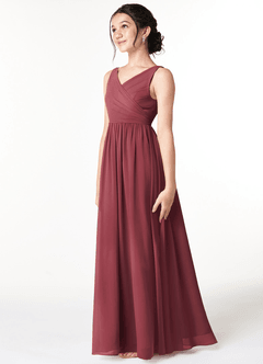 Azazie Sawyer Junior Merlot A-Line Pleated Chiffon Dress image4
