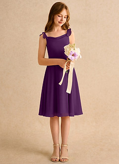 Azazie Pup Girls Formal Flower Girl Dresses Grape A-Line Pleated Chiffon Dress image3