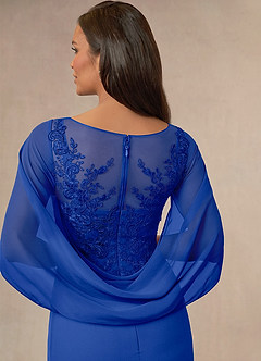 Azazie Hera Mother of the Bride Dresses Royal Blue A-Line Lace Capelet Chiffon Dress image4