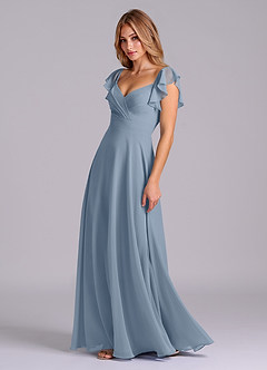 Azazie Leilani Bridesmaid Dresses Dusty Blue A-Line Pleated Chiffon Dress image5