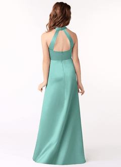 Azazie Laurel Junior Aqua A-Line Stretch Satin Dress image3