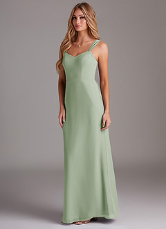 Azazie Denice Bridesmaid Dresses Dusty Sage Sheath Pleated Chiffon Dress image4