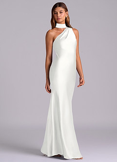 Azazie Seona Morsiusneito Mekot Mrenneito Yksi olkapää Joustava satiini Lattian pituus Pukeutua image5