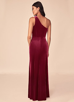 Azazie Argan Bridesmaid Dresses Burgundy Mermaid One Shoulder Pleated Velvet Dress image5