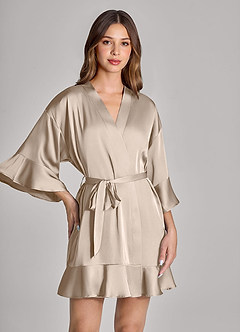 front Farblich passendes 2-teiliges Set aus Satin-Bademantel und Unterkleid mit Rüschen